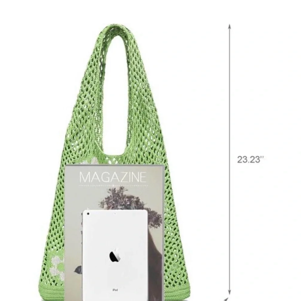 Women's Crochet Beach Bag Tote Small Knit Bag Summer Shoulder Green